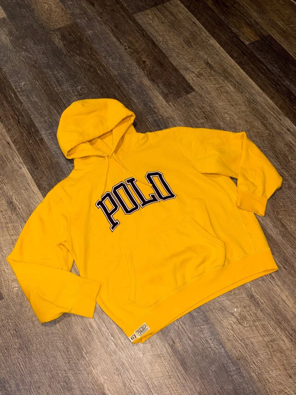 Polo Ralph Lauren Yellow Spellout Hoodie XL Varsity Y2K Streetwear